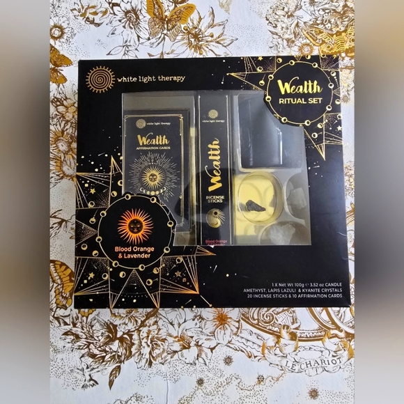 Wealth Ritual Set with Blood Orange & Lavender White Light Therapy Crystals - Picture 1 of 8